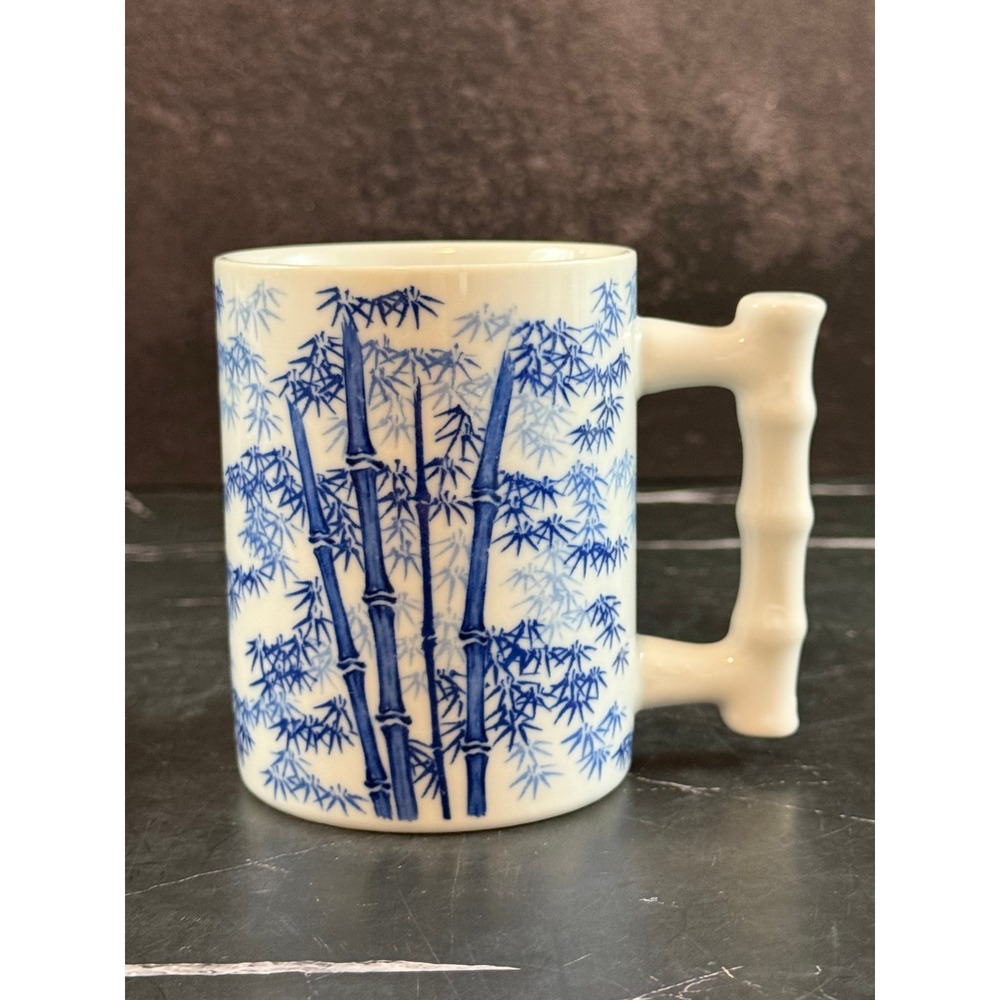 VTG Japanese style Porcelain Coffee Mug Bamboo Design and Handle 4x4
